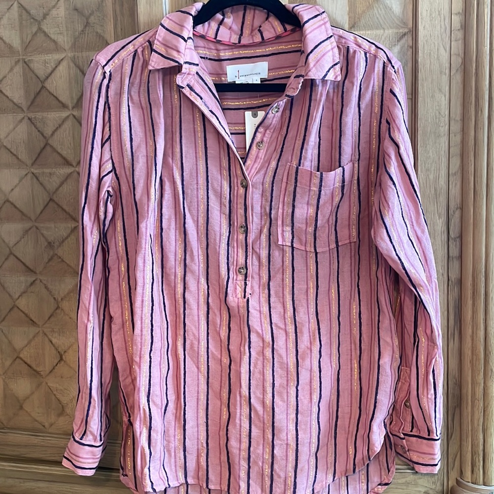 Anthropologie Gold Striped Pull Over (Oversized)